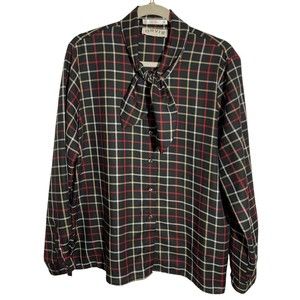 Orvis Women's Size 16 Black Plaid Classic Lightweight Modest Necktie Blouse